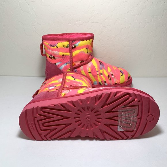 UGG Classic Mini Tiger Flower Boots Sequin Suede Booties Pink Size 6 NEW - Picture 7 of 8
